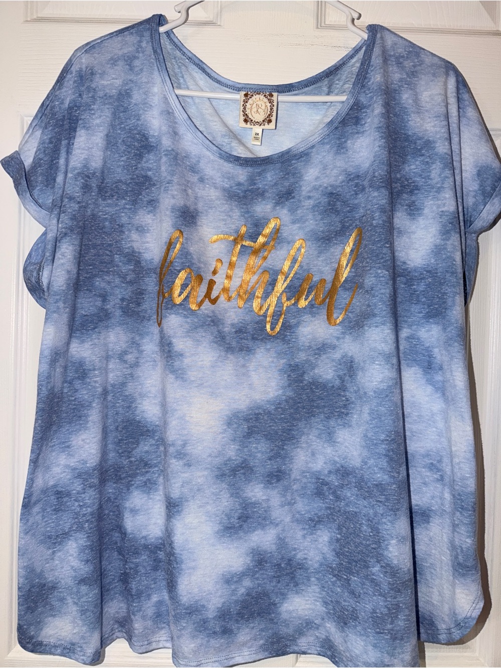 Faithful Gold Script Tie-Dye Blue Short Sleeve Tee
